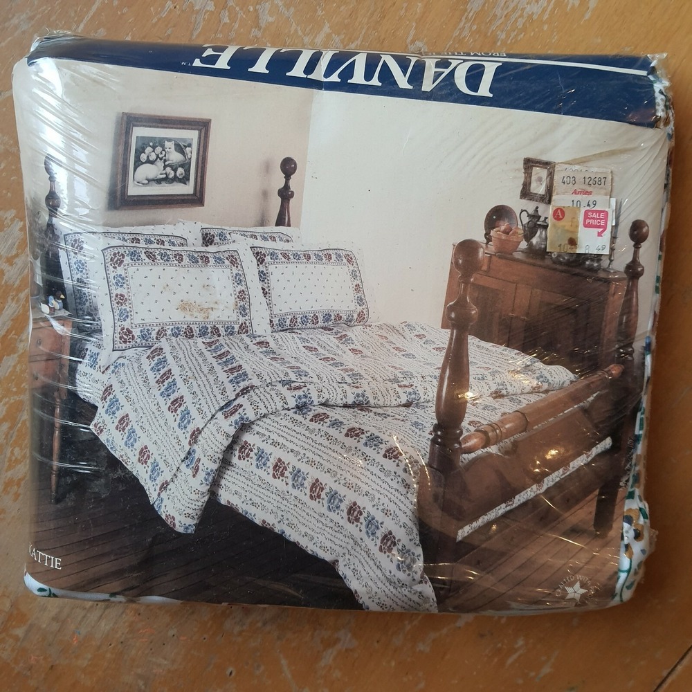 Vintage Danville 3 Piece Twin Sheet Pillowcase Bedding Floral Pattern Set USA